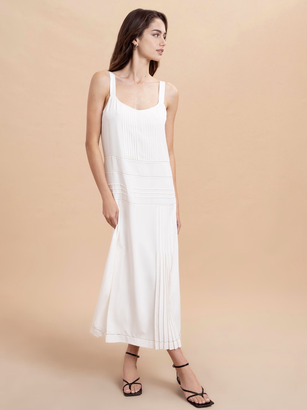 La Ligne Cecily Cream Slip Dress with Pintuck Detail